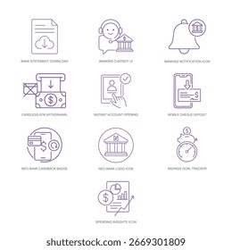 Icons for app-based banking experiences and fintech ecosystems.