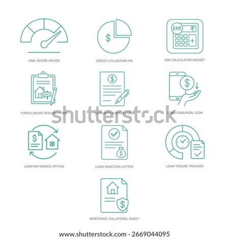 Icons for applying, tracking, and repaying credit and loan facilities.