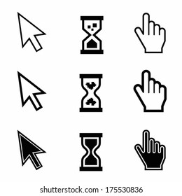 ?ursors icons: arrow, hourglass, mouse hand. Vector Illustration