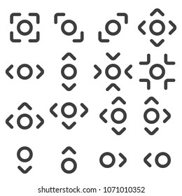 Icons of arrows indicating the direction of movement or movement. Vector isolated on white background.