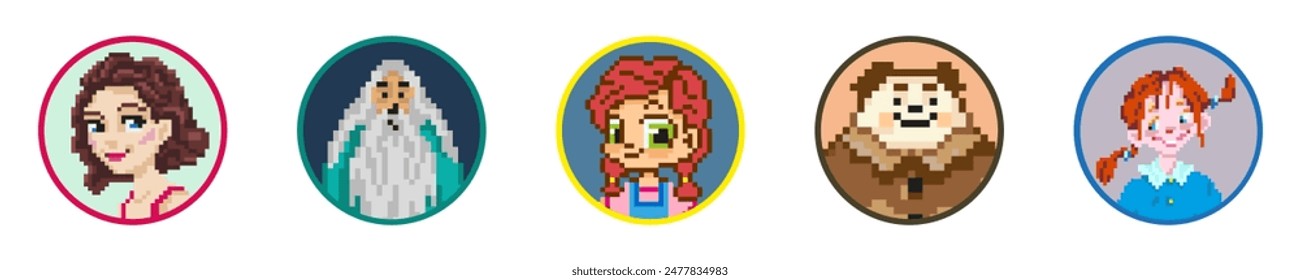 Icons of avatars of different people. A collection of custom avatars of people of different ages and genders in pixel style.