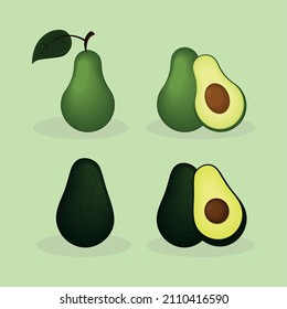 icons avocado whole and half