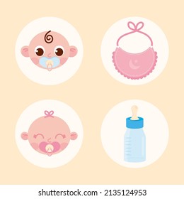 icons babies bottle and bib