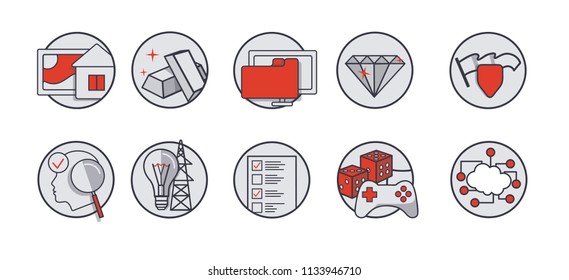 Icons, badges of the field of application of block, crypto currency