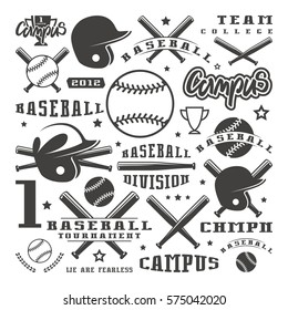 Icons and badges set of baseball team. Graphic design for t-shirt