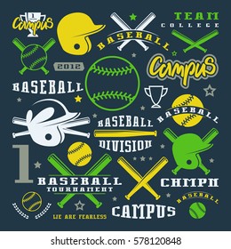 Icons and badges set of baseball team. Graphic design for t-shirt