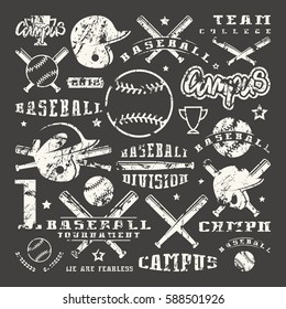 Icons and badges set of baseball team. Graphic design for t-shirt