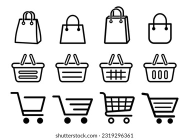 icons of bags, baskets and shopping carts