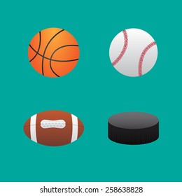 Icons balls baseball football basketball and hockey puck