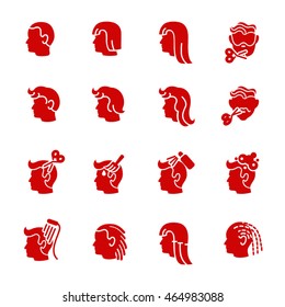 Icons of barber services for men / Glyph icons as dyeing, washing, styling

