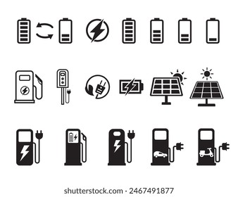 Icons for battery swapping, EV chargers, and electric scooter chargers represent quick battery exchange, vehicle charging, and scooter charging.