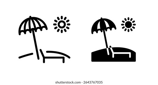 Icons with a beach and summer vacation theme, including an umbrella and lounge chair.