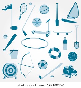 Icons beach toys sports set.