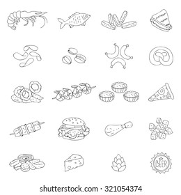 Icons of beer snacks. Vector.