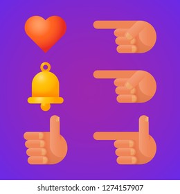Icons bell heart index finger thumb up. Set of icons. Vector Illustration