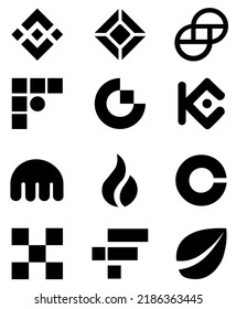 Icons of the best cryptocurrency spot exchanges. Binance, Coinbase Exchange, FTX, Kraken, KuCoin, Gate.io, Bitfinex, Huobi Global, Gemini, Coincheck, bitFlyer, OKX. Top 12. Black and white icons.