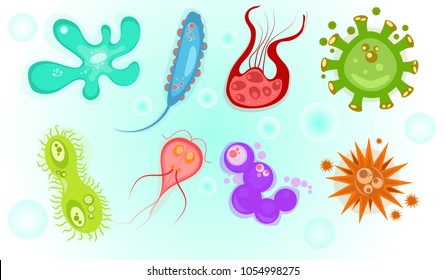 Icons of biological viruses and microbes. Illustration of bacteria and microbe organism allergen. Biology icons