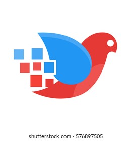 Icons of birds with a combination of digital elements / pixel, logo for business ventures related to birds, data, media and technology.