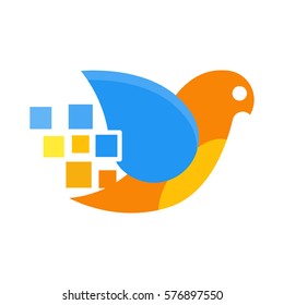 Icons of birds with a combination of digital elements / pixel, logo for business ventures related to birds, data, media and technology.