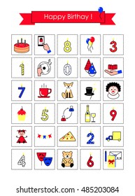 Icons birthday . Colored colorful vector icons for  birthday on a white background