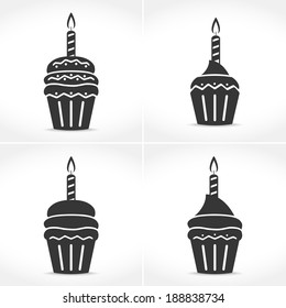 Icons of a birthday cupcakes with candles, vector eps10 illustration