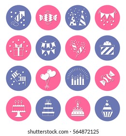 Icons birthday. Flat style. Vector illustration.