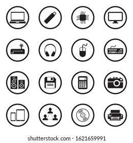 IT Icons. Black Flat Design In Circle. Vector Illustration.
