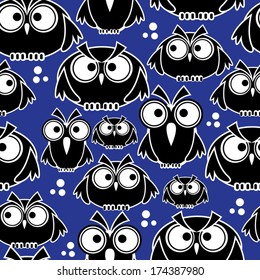icons black owls seamless pattern