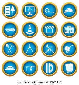 icons blue circle set isolated on white for digital marketing