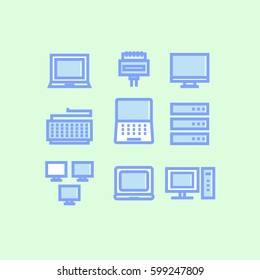icons blue and white Computer on green background