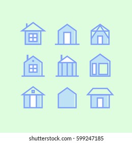 icons blue and white home on green background