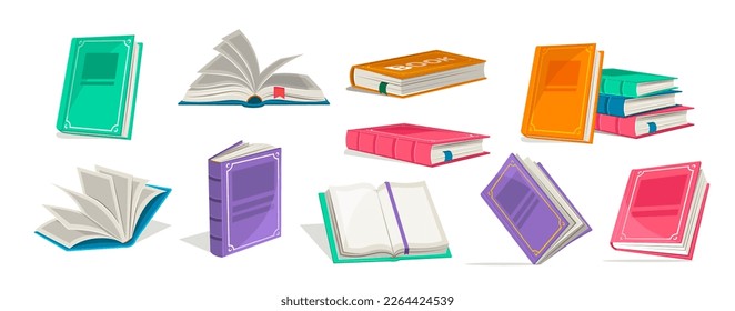 Icons of books vector set. Reading, learn and receive education through books set icon