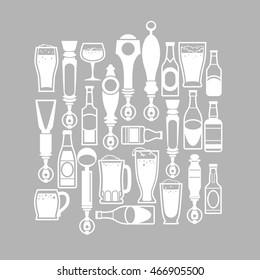 icons of bottles drinks and beer taps