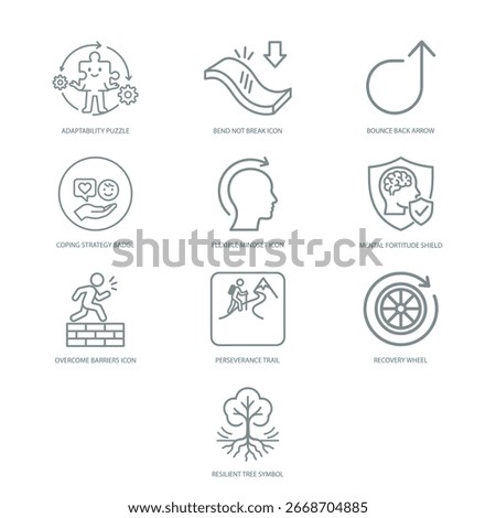 Icons for bouncing back, adapting to change, and enduring challenges with strength.