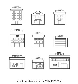 icons building architecture line set