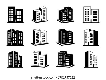 Icons building set on white background, Silhouette company collection, Vector bank and office design