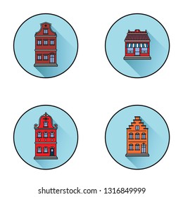 Icons with buildings built in Amsterdam. flat linear house icons. vector illustration