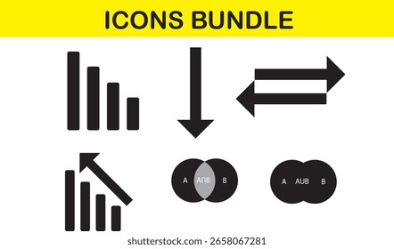 Icons Bundle which contains arrows and chart icons also two diagrams for mathematical representation