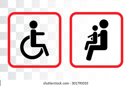 Icons for bus - place for invalid people (invalid icon) and place for parents with children (mother with a child in her lap icon)