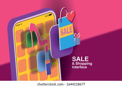 Icons for business and accounting on the phone screen and program code on the background. Vector banner