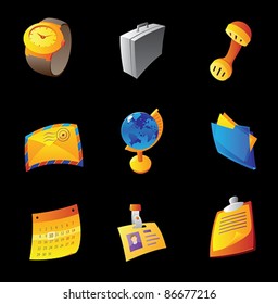 Icons for business, black background. Vector illustration.
