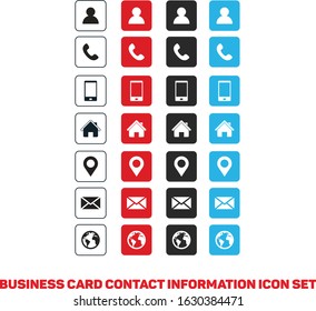 Icons Business Card. Vector symbols set. Contact info - icon set. Icons collection for business card. Vector business card contact information icons. Business card, finance and communication icon set.