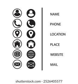 Icons Business Card. Vector Thin Line symbols set.