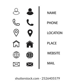 Icons Business Card. Vector Thin Line symbols set.