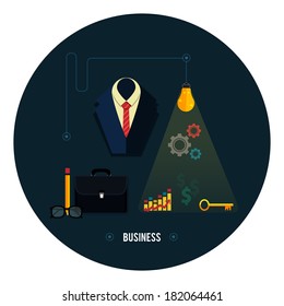 Icons for business concept. Tools, interier, business online, documents in flat design