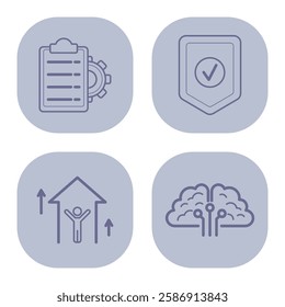 Icons of business concepts. Task management, security assurance, organizational growth, and creative thinking