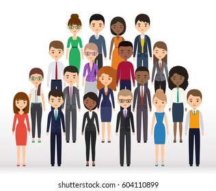 Icons business people flat silhouettes. Vector characters businessmen and businesswomen. Cartoon males, females isolated on white background