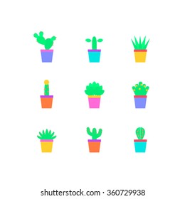 Icons of cactus and succulent, set of flat vector illustrations