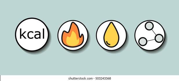 Icons for calorie, carbohydrates, fats, proteins with shadow design element vector