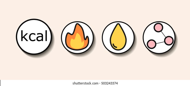 Icons for calorie, carbohydrates, fats, proteins with shadow design element vector